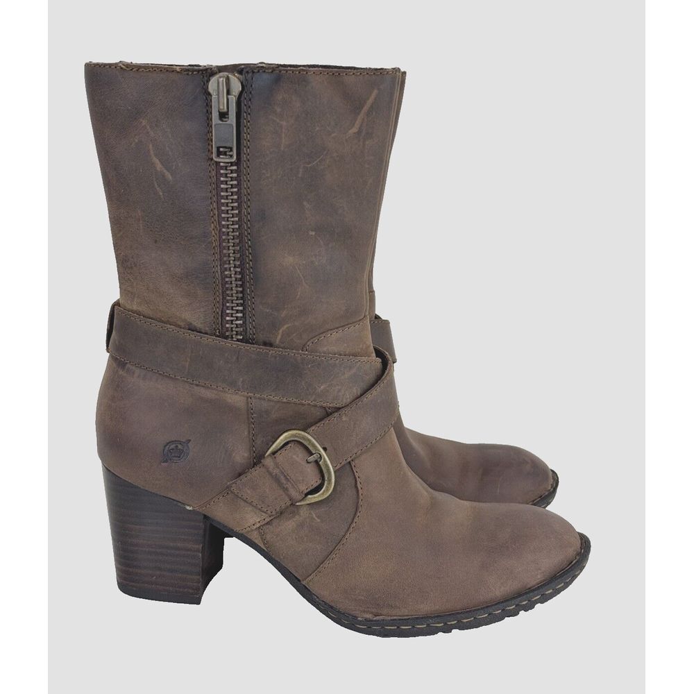 Born Distressed Brown Ankle Booties with Strap Detail